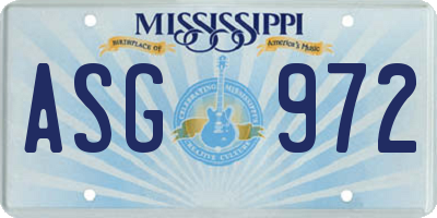 MS license plate ASG972