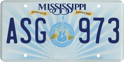 MS license plate ASG973