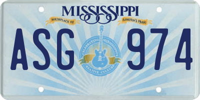 MS license plate ASG974