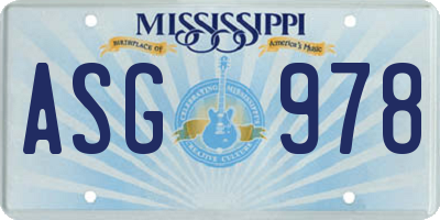 MS license plate ASG978
