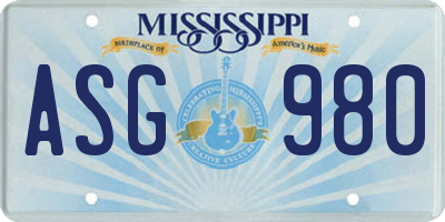 MS license plate ASG980