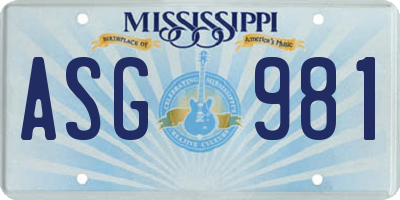 MS license plate ASG981