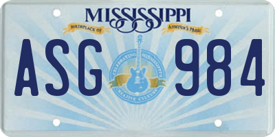 MS license plate ASG984