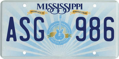 MS license plate ASG986