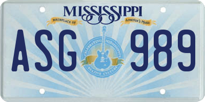 MS license plate ASG989