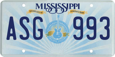 MS license plate ASG993