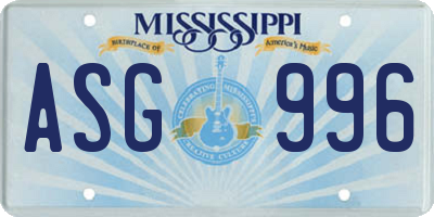 MS license plate ASG996