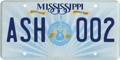 MS license plate ASH002