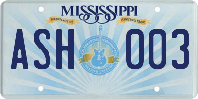 MS license plate ASH003