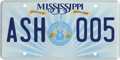 MS license plate ASH005