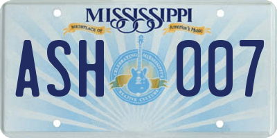 MS license plate ASH007