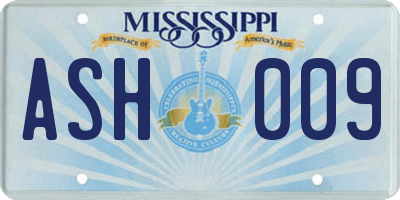 MS license plate ASH009