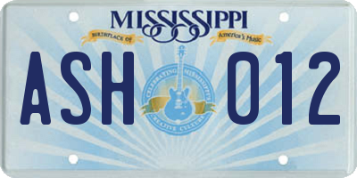 MS license plate ASH012