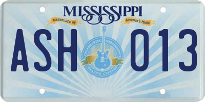 MS license plate ASH013