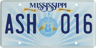 MS license plate ASH016