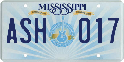 MS license plate ASH017
