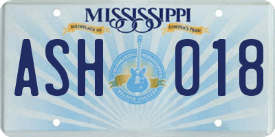 MS license plate ASH018