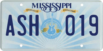 MS license plate ASH019