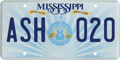 MS license plate ASH020