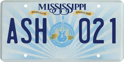 MS license plate ASH021