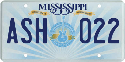 MS license plate ASH022