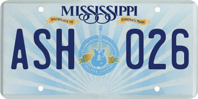 MS license plate ASH026