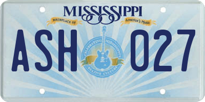 MS license plate ASH027