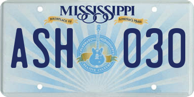 MS license plate ASH030