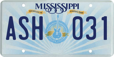 MS license plate ASH031