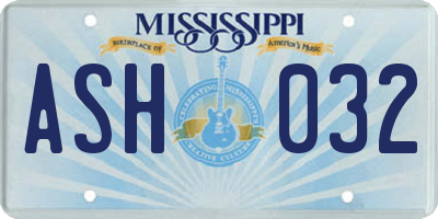 MS license plate ASH032