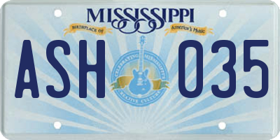 MS license plate ASH035