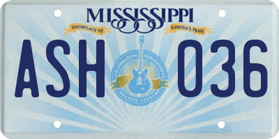 MS license plate ASH036