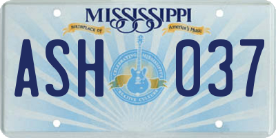 MS license plate ASH037