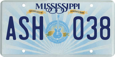 MS license plate ASH038
