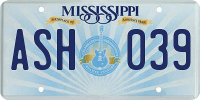 MS license plate ASH039