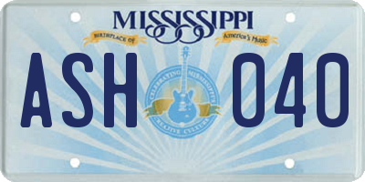 MS license plate ASH040