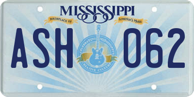 MS license plate ASH062