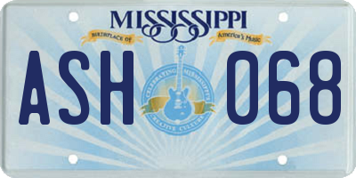 MS license plate ASH068