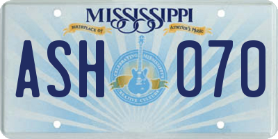MS license plate ASH070