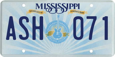 MS license plate ASH071