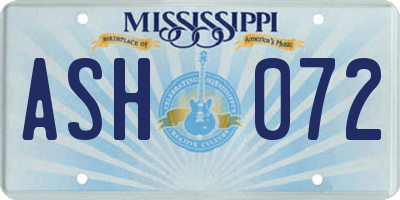 MS license plate ASH072