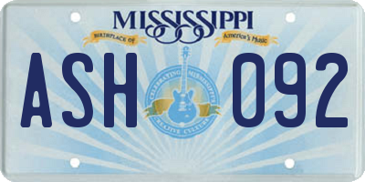 MS license plate ASH092