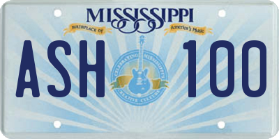 MS license plate ASH100