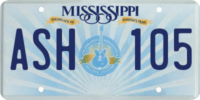 MS license plate ASH105
