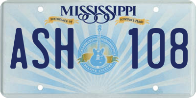 MS license plate ASH108