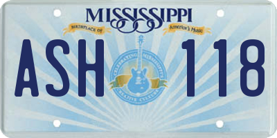 MS license plate ASH118