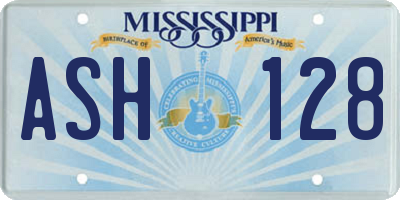 MS license plate ASH128