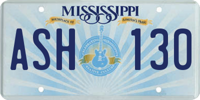 MS license plate ASH130
