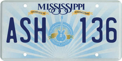 MS license plate ASH136