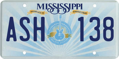MS license plate ASH138